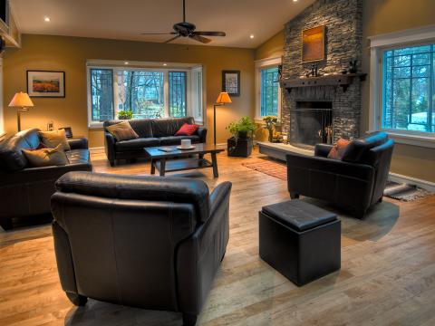 The Ballard's renovated living room with Japanese influences
